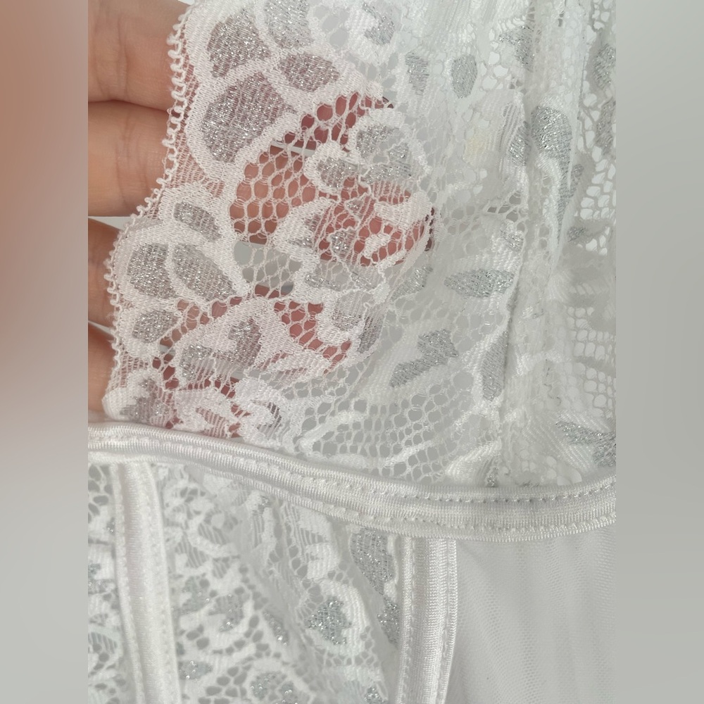 2FOR$30 Coquette Brand White Mesh Sheer Lacey Babydoll Lingerie - Picture 4 of 8